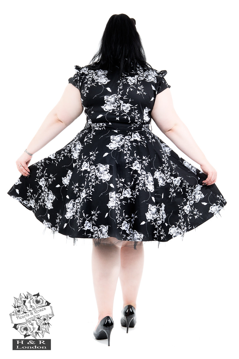 50's Imitation Black White Floral Tea Dress